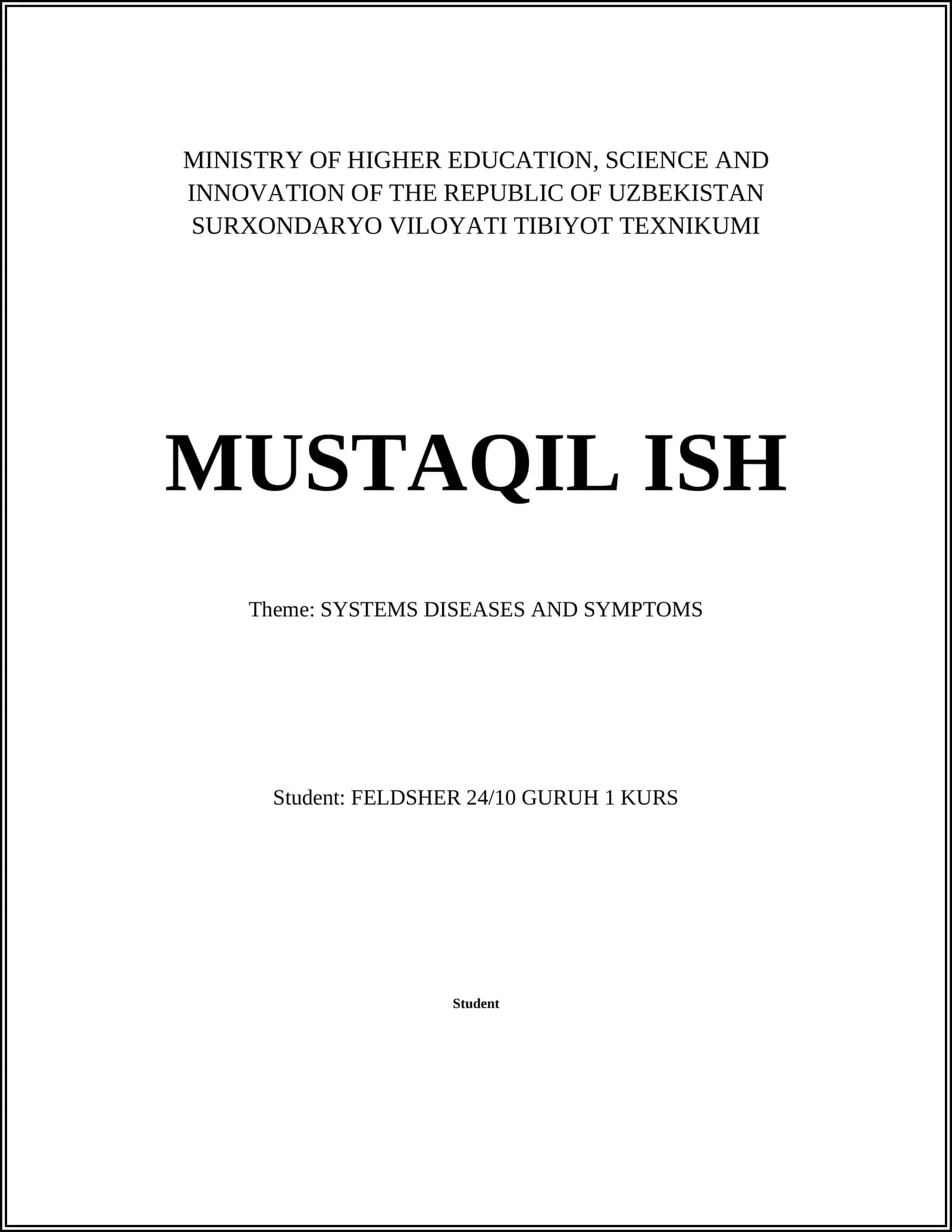 SYSTEMS DISEASES AND SYMPTOMS