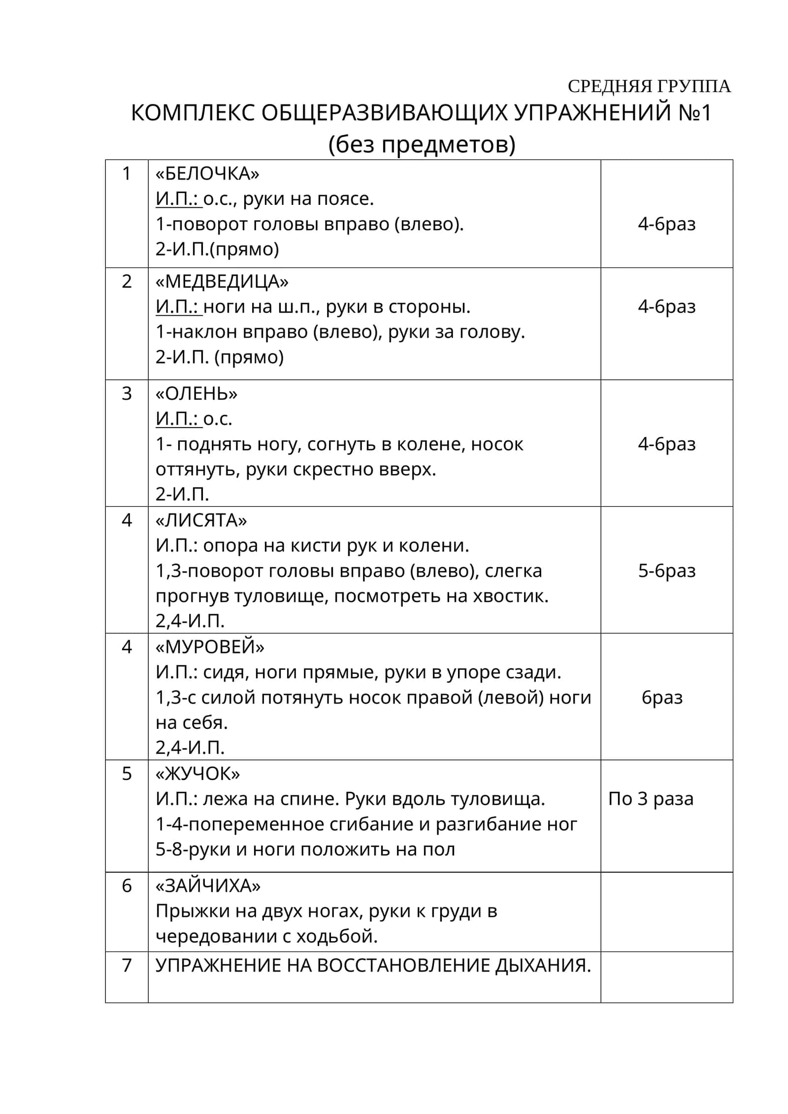 КОМПЛЕКС ОБЩЕРАЗВИВАЮЩИХ УПРАЖНЕНИЙ №1