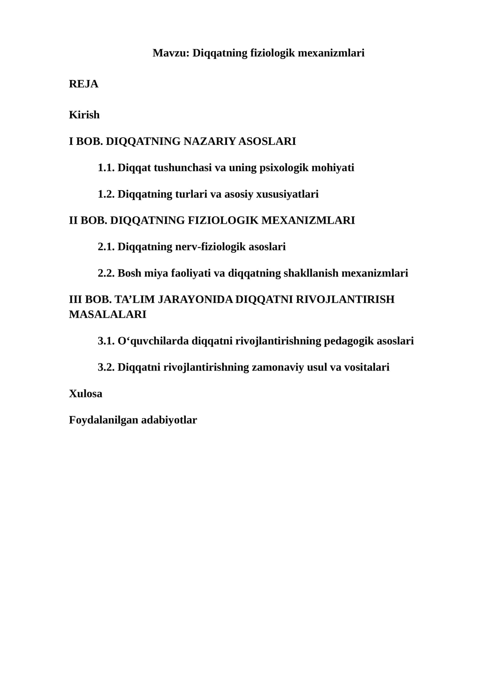 Diqqatning fiziologik mexanizmlari