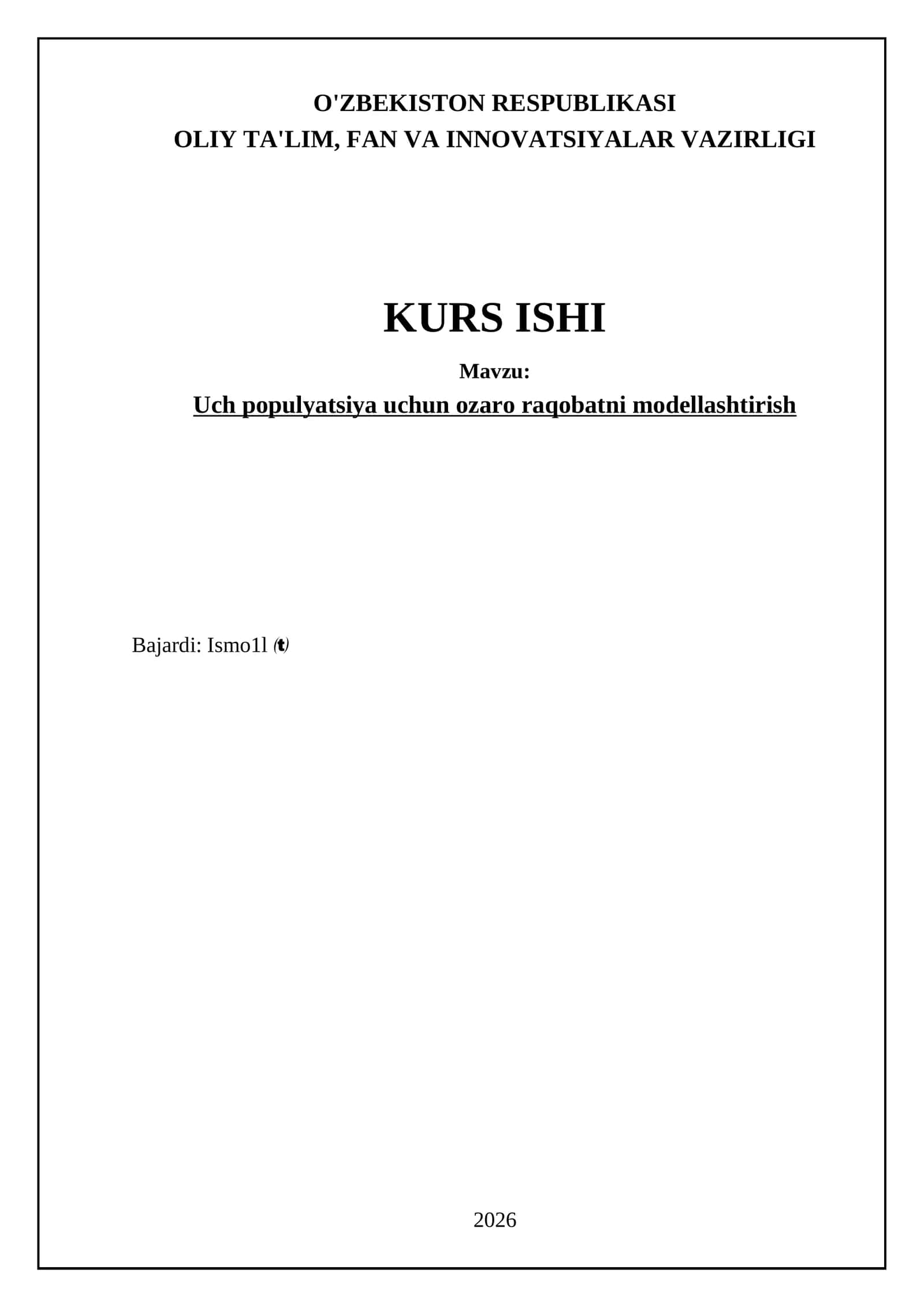 Uch populyatsiya uchun ozaro raqobatni modellashtirish