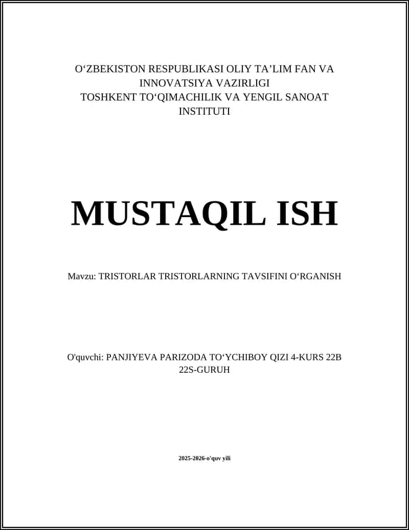 Tristorlar Tristorlarning Tavsifini Oʻrganish