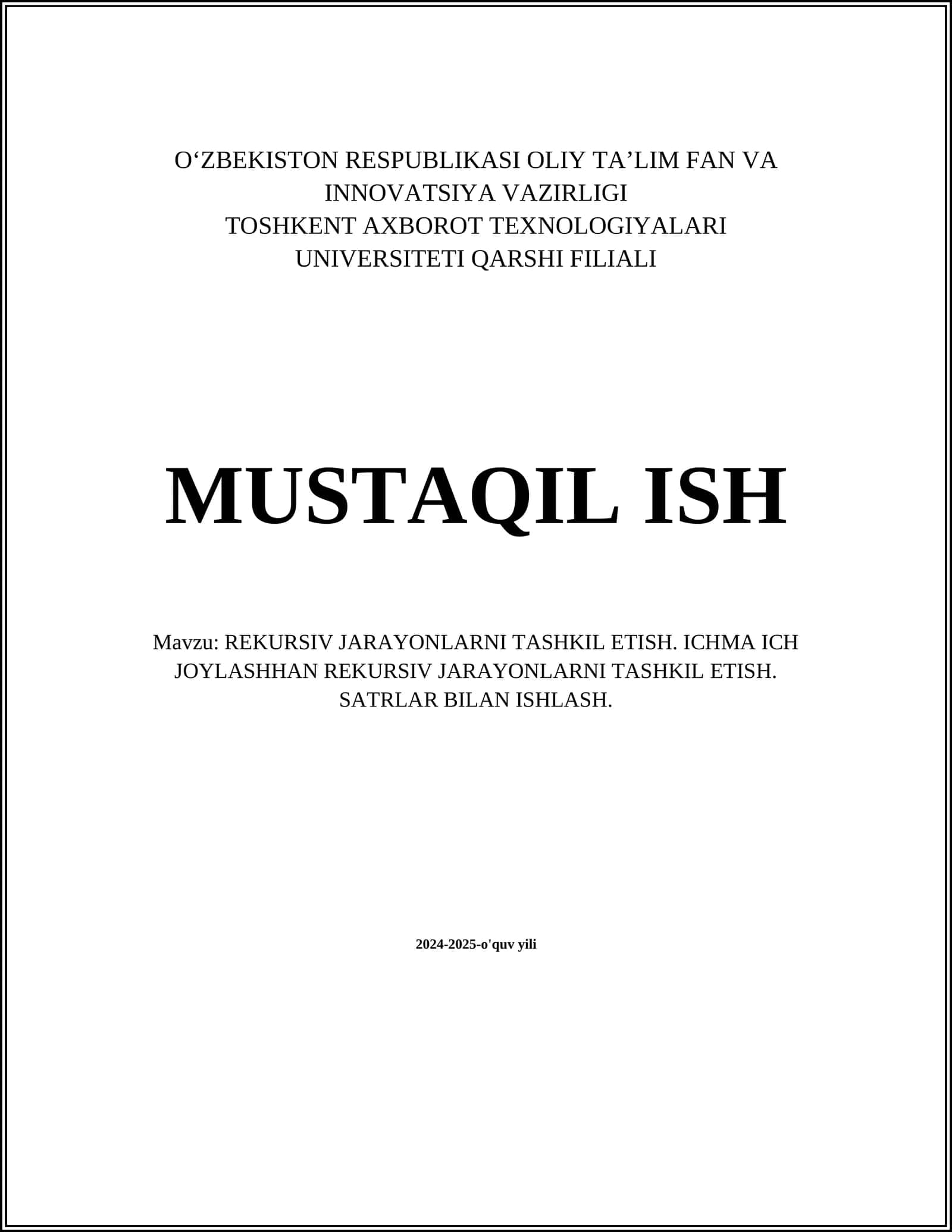 REKURSIV JARAYONLARNI TASHKIL ETISH