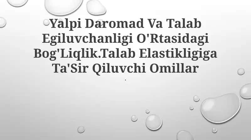 Yalpi Daromad Va Talab Egiluvchanligi O'Rtasidagi Bog'Liqlik