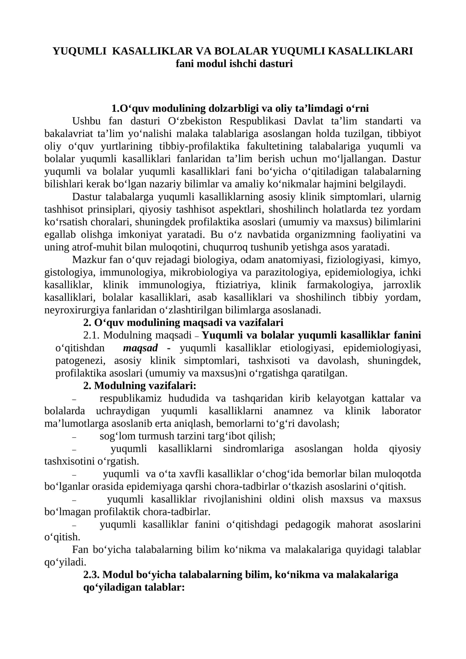 fani modul ishchi dasturi