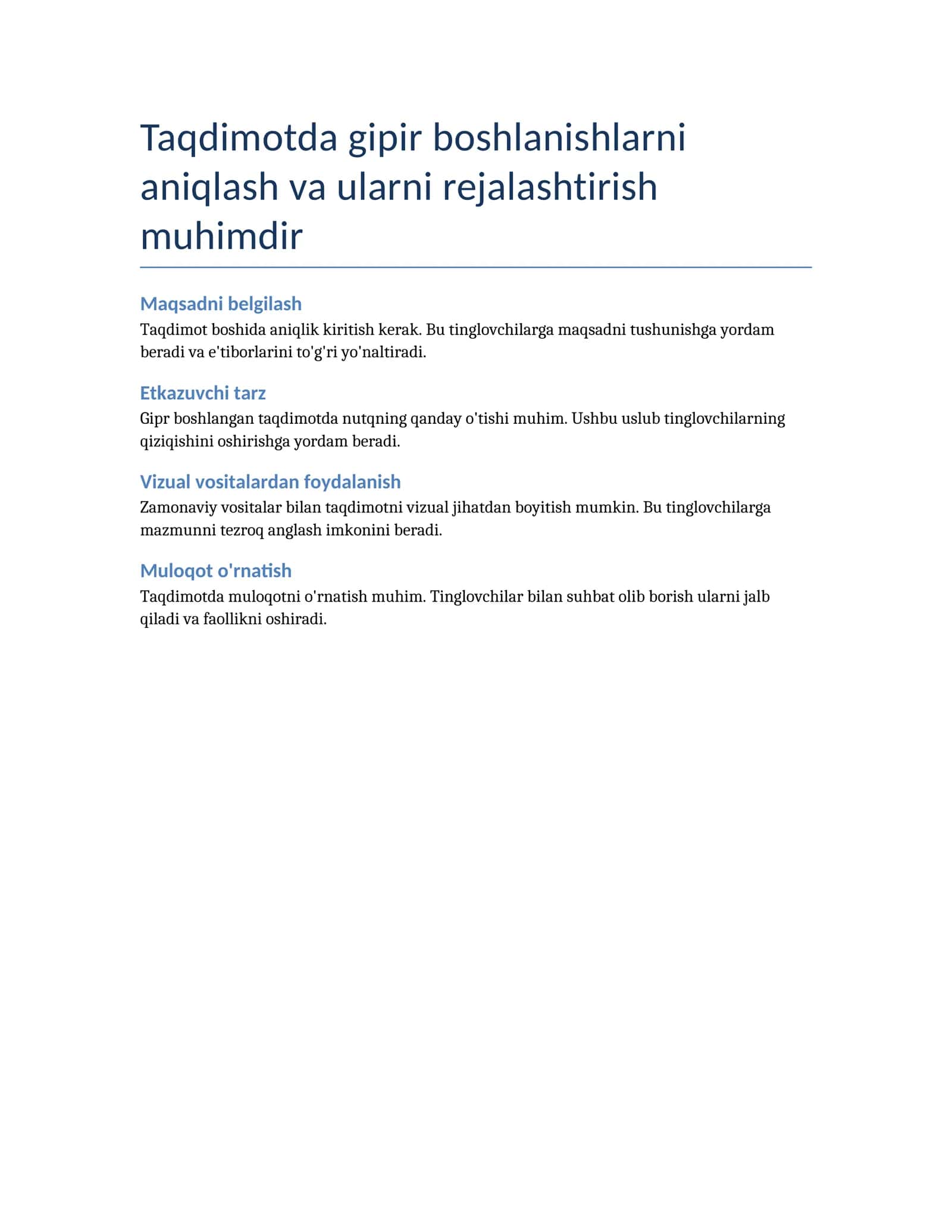 Taqdimot boshlanishlari