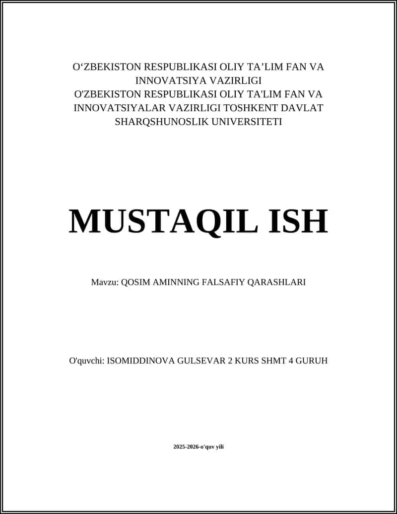 QOSIM AMINNING FALSAFIY QARASHLARI
