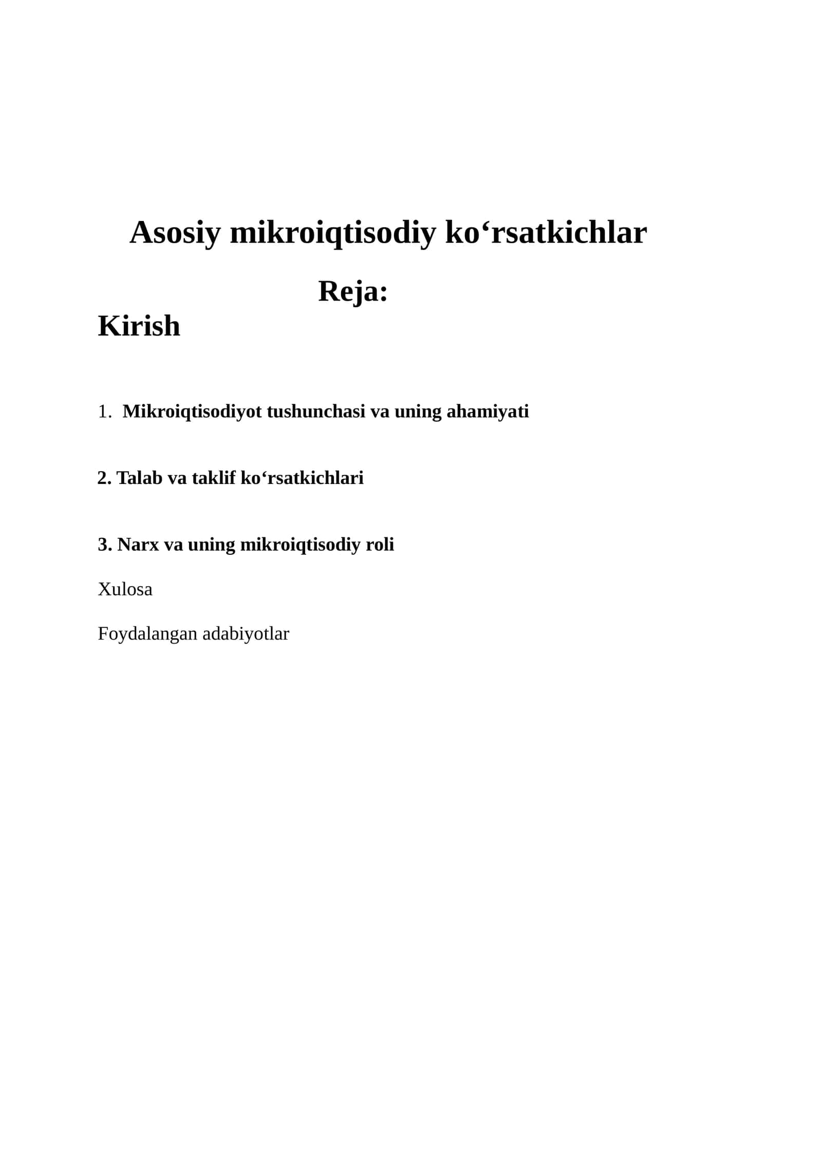 Asosiy mikroiqtisodiy ko‘rsatkichlar