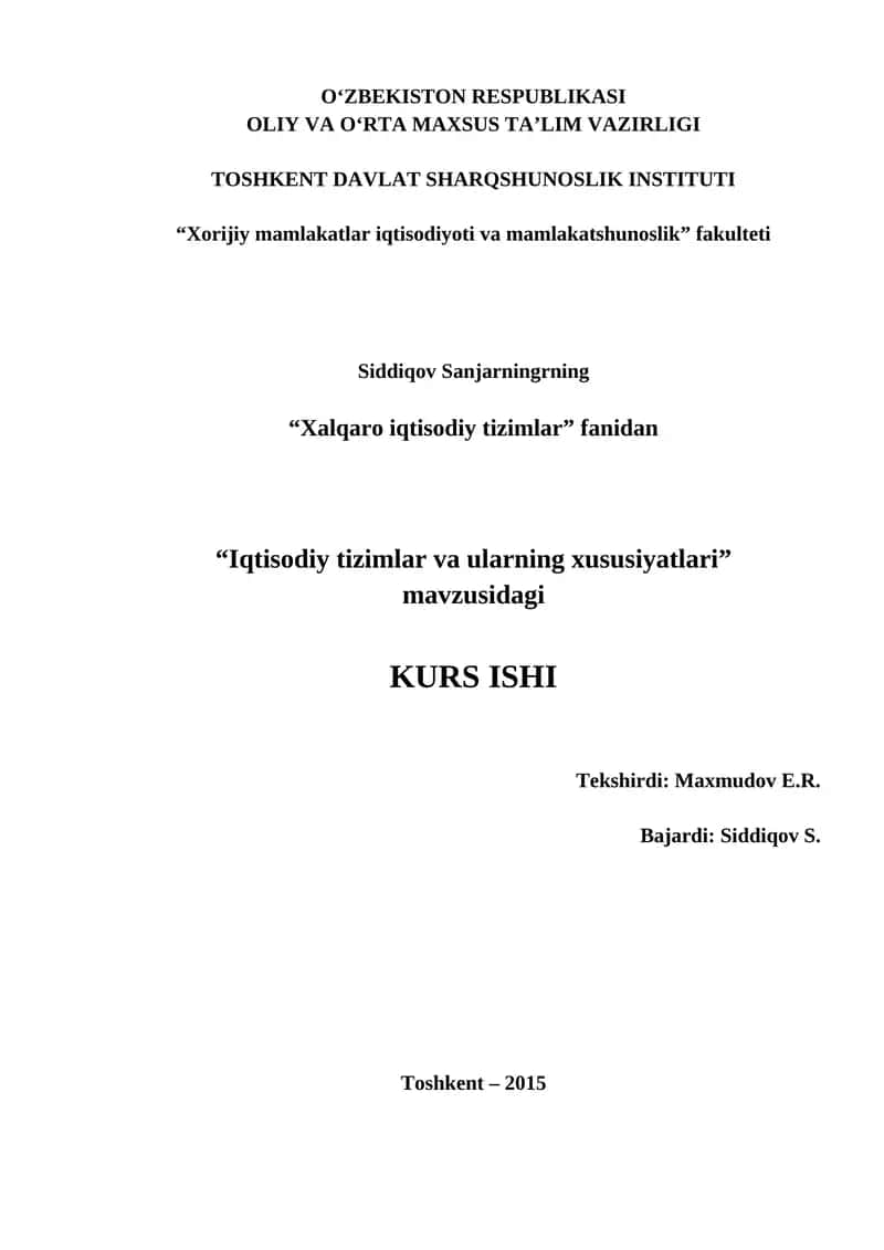 Xalqaro iqtisodiy tizimlar
