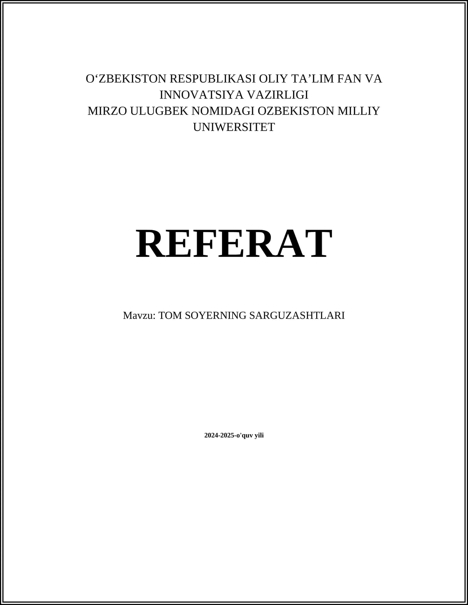 TOM SOYERNING SARGUZASHTLARI
