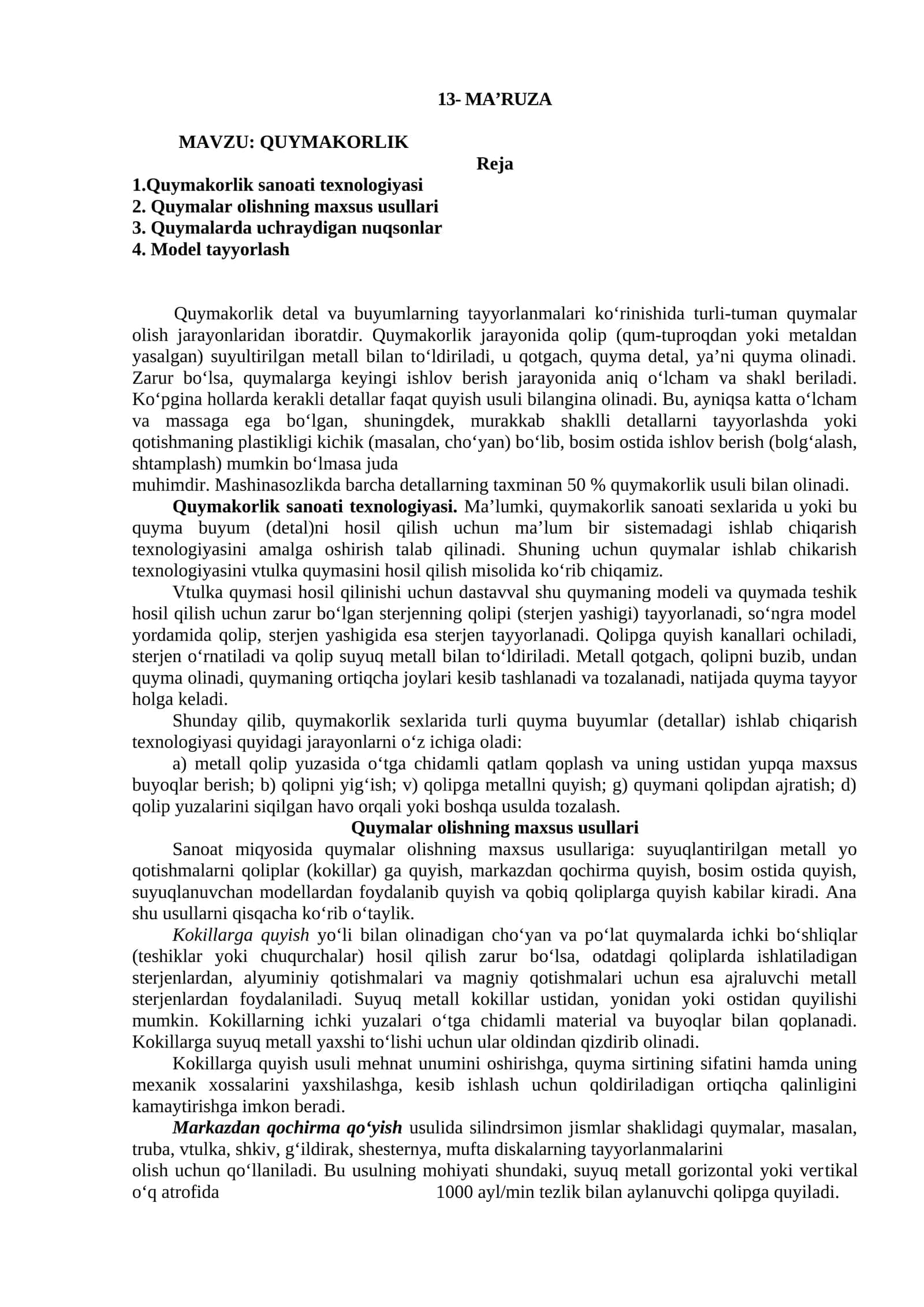 MA’RUZA - QUYMAKORLIK