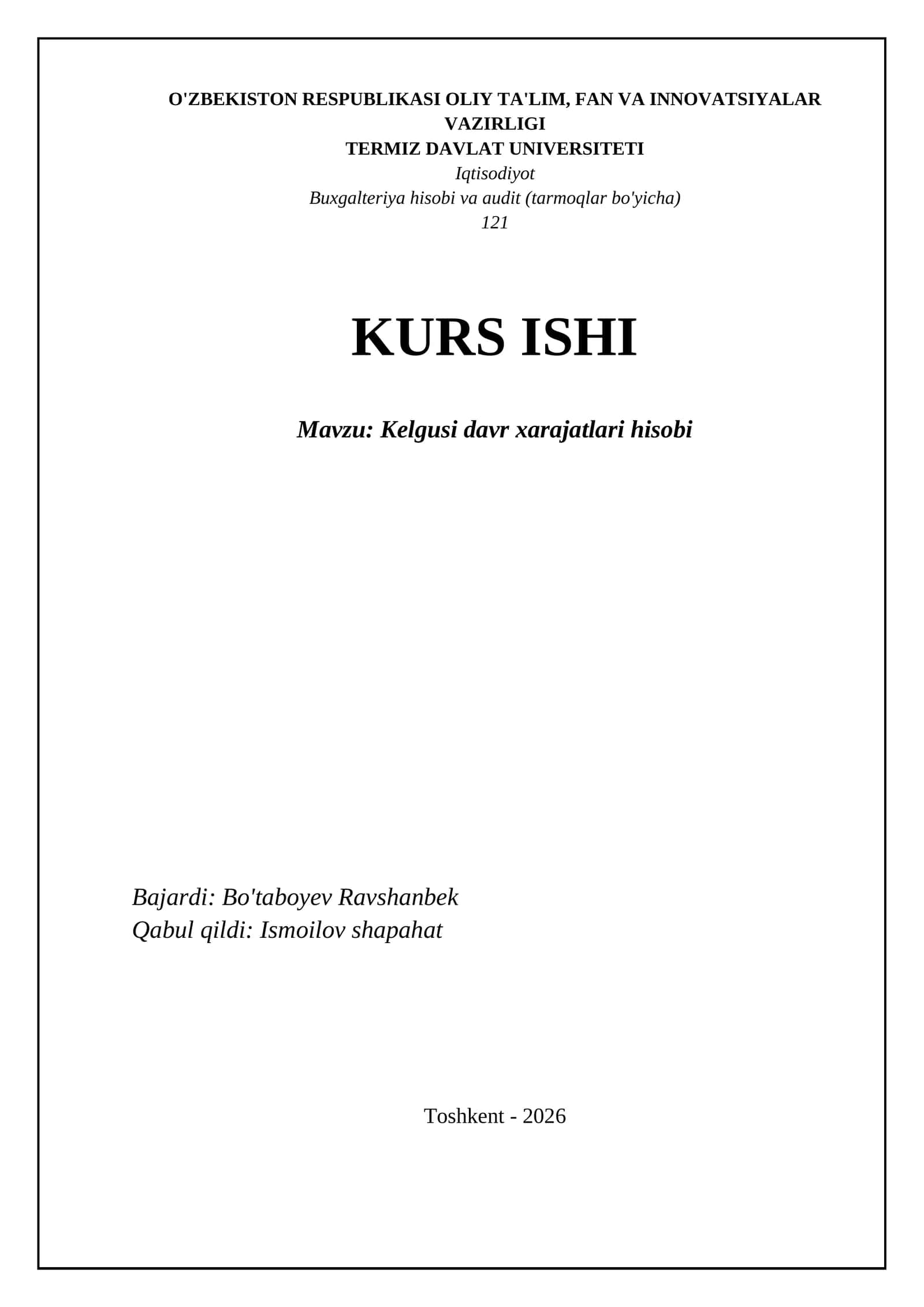 Kelgusi davr xarajatlari hisobi