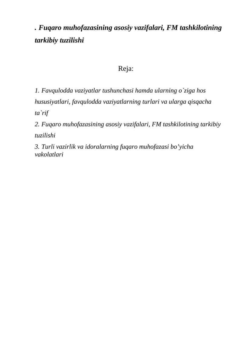 . Fuqaro muhofazasining asosiy vazifalari, FM tashkilotining tarkibiy tuzilishi