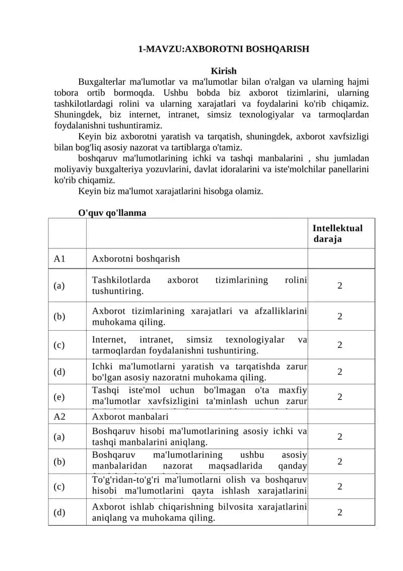 AXBOROTNI BOSHQARISH