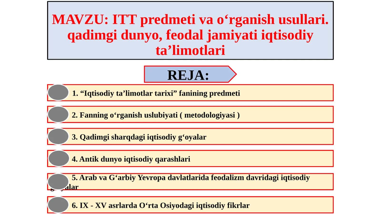 ITT predmeti va o‘rganish usullari.qadimgi dunyo,feodal jamiyati iqtisodiy ta’limotlari