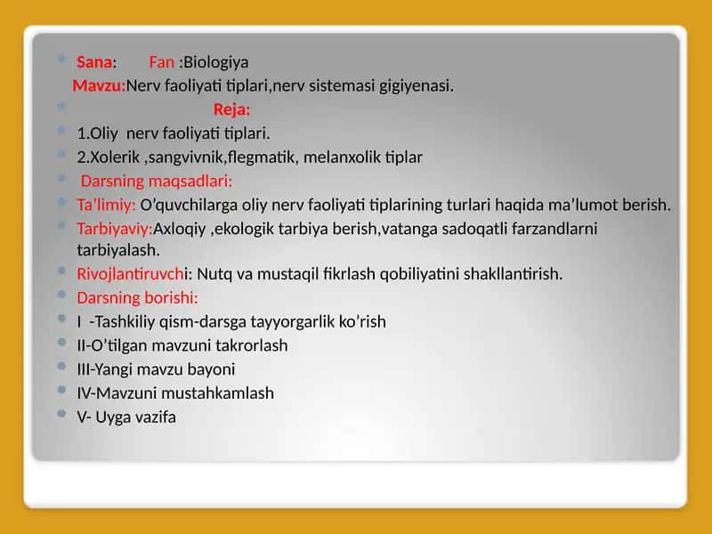 Nerv faoliyatining turlari