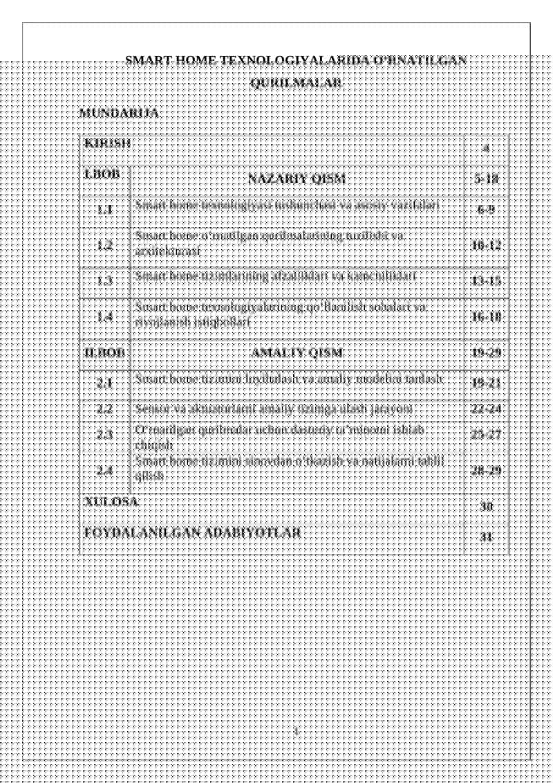 SMART HOME TEXNOLOGIYALARIDA O‘RNATILGAN QURILMALAR