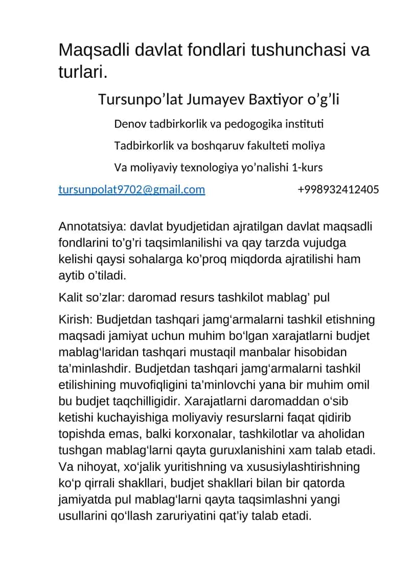 Davlat Maqsadli Fondlari Tushunchasi va Turlari