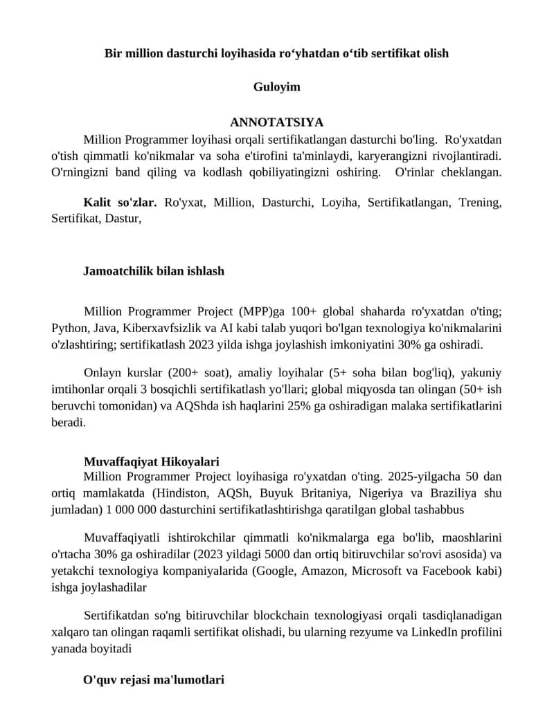 Million Programmer loyihasi