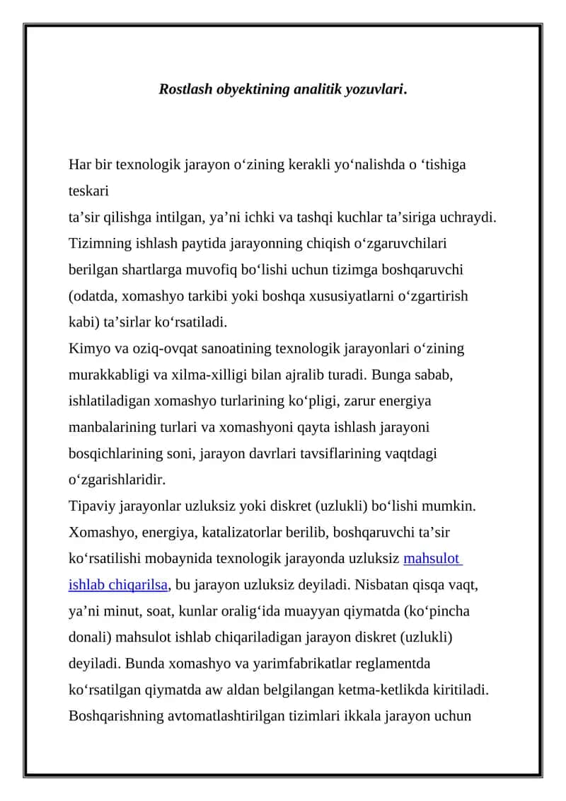 Xomashyo va Oziq-Ovqat Texnologiyasi