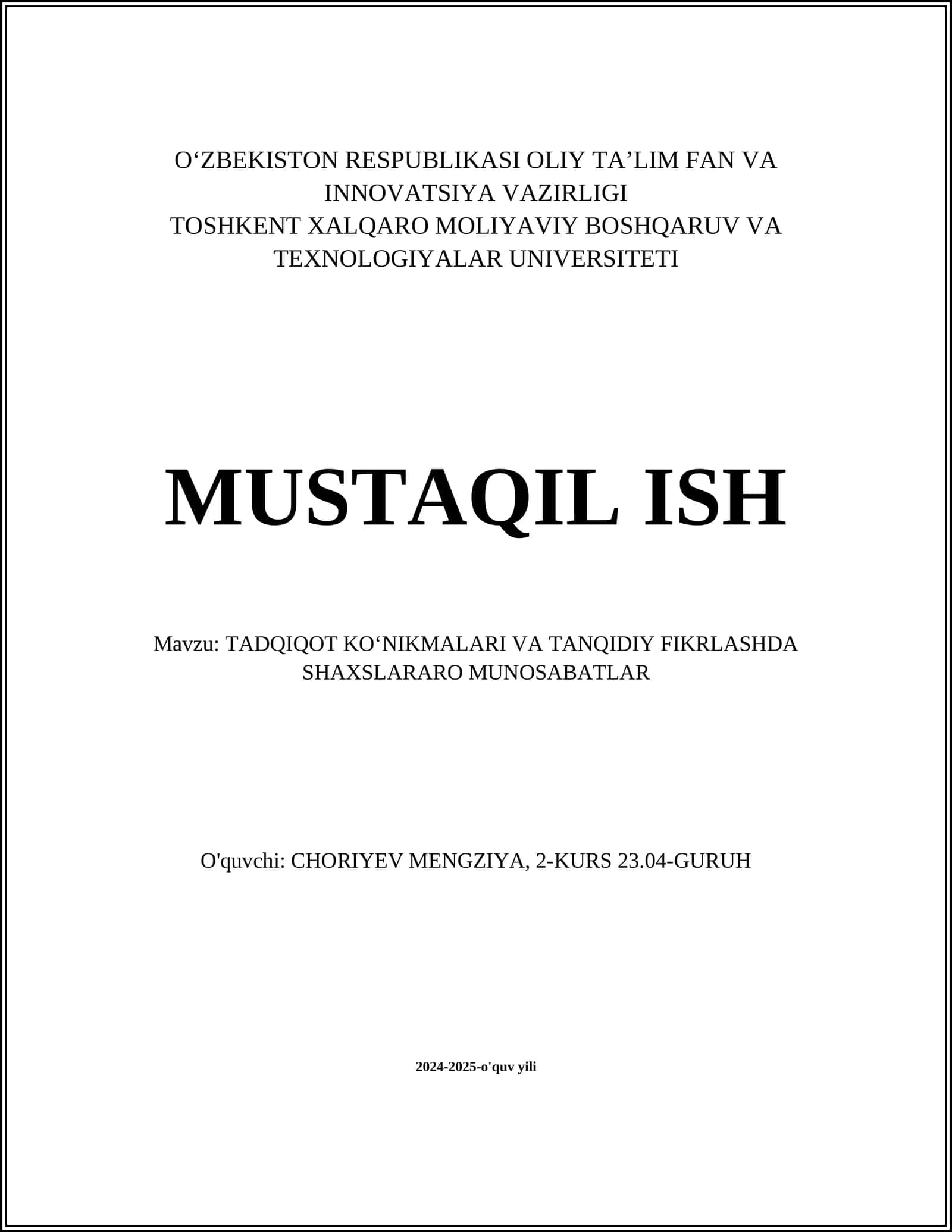 TADQIQOT KOʻNIKMALARI VA TANQIDIY FIKRLASHDA SHAXSLARARO MUNOSABATLAR