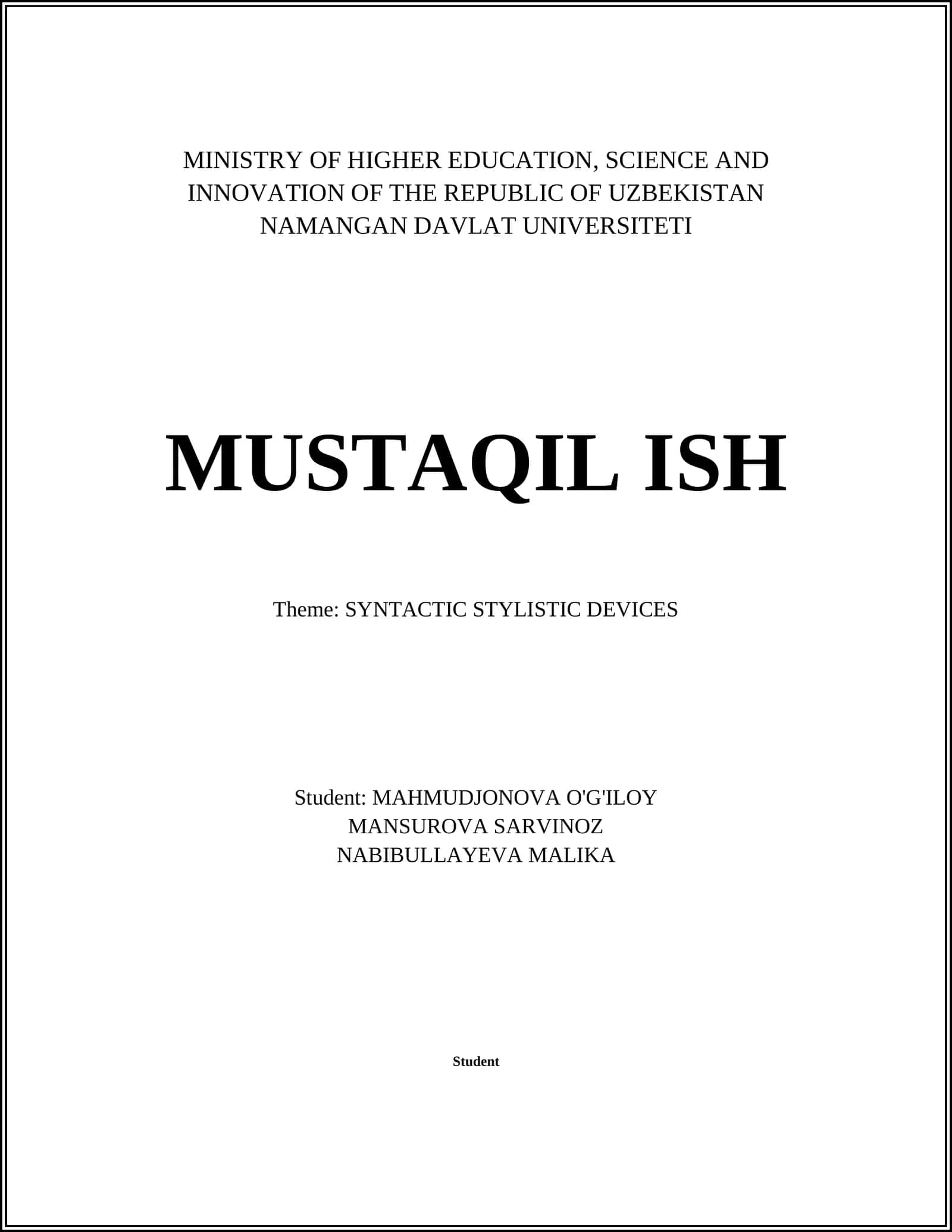 SYNTACTIC STYLISTIC DEVICES