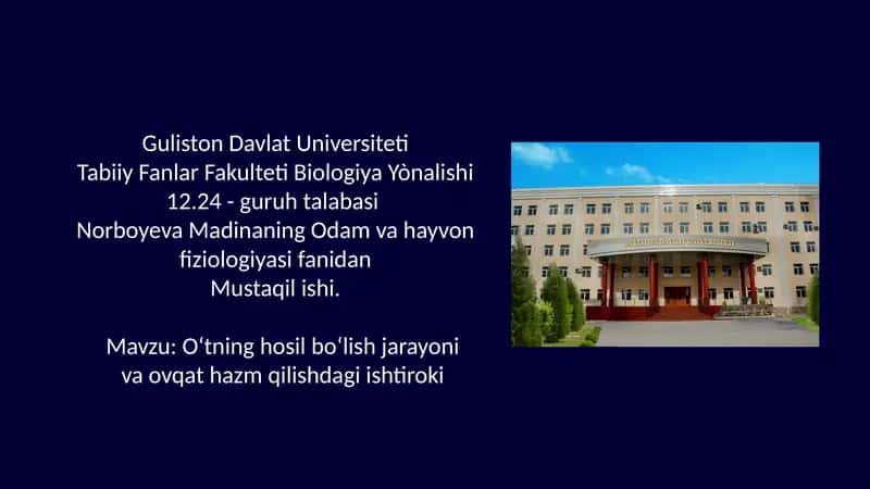 : O‘tning hosil bo‘lish jarayoni va ovqat hazm qilishdagi ishtiroki