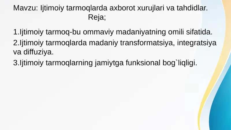 Ijtimoiy tarmoqlarda axborot xurujlari va tahdidlar.