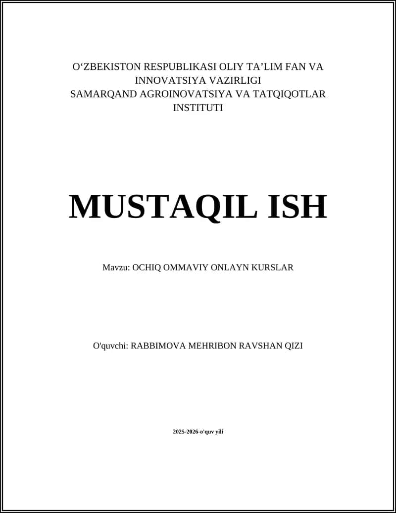 OCHIQ OMMAVIY ONLAYN KURSLAR