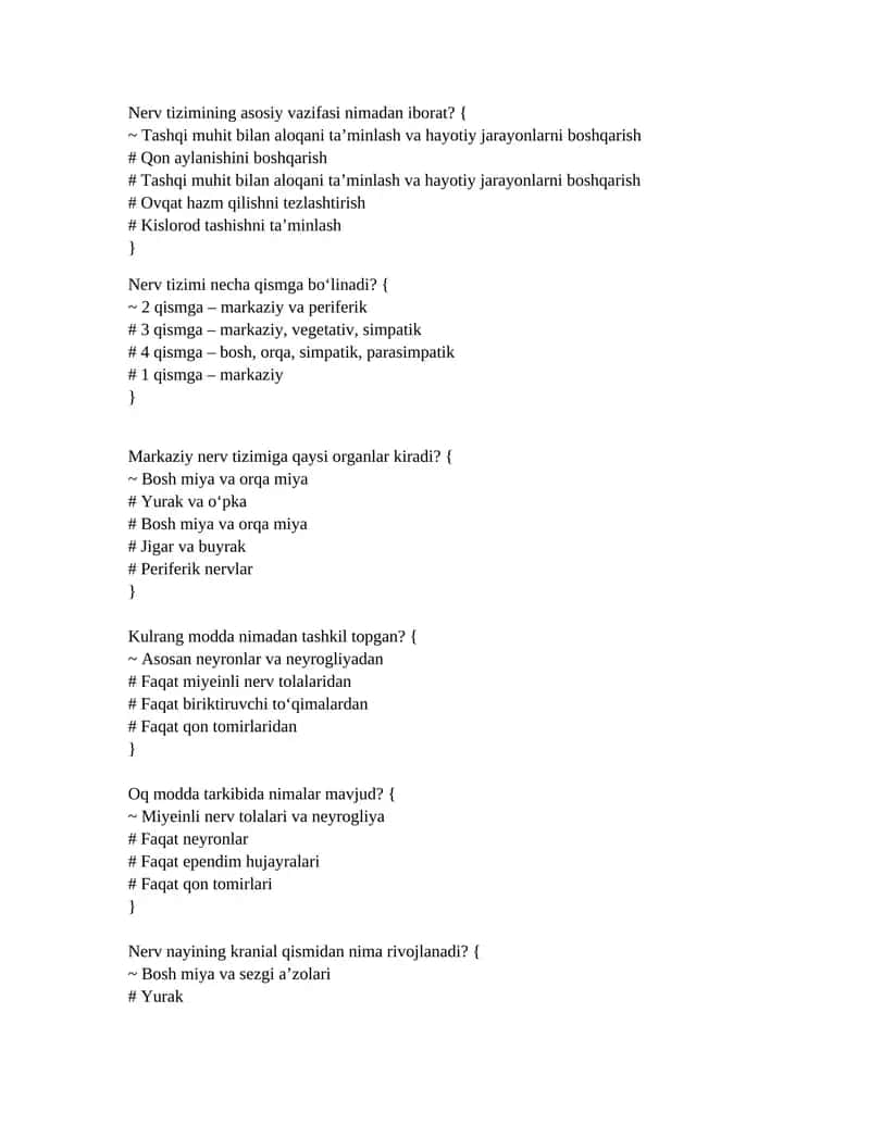 Nerv tizimi necha qismga bo‘linadi?