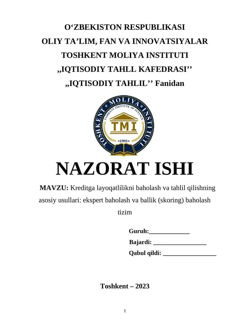 Kreditga layoqatlilikni baholash va tahlil qilishning asosiy usullari