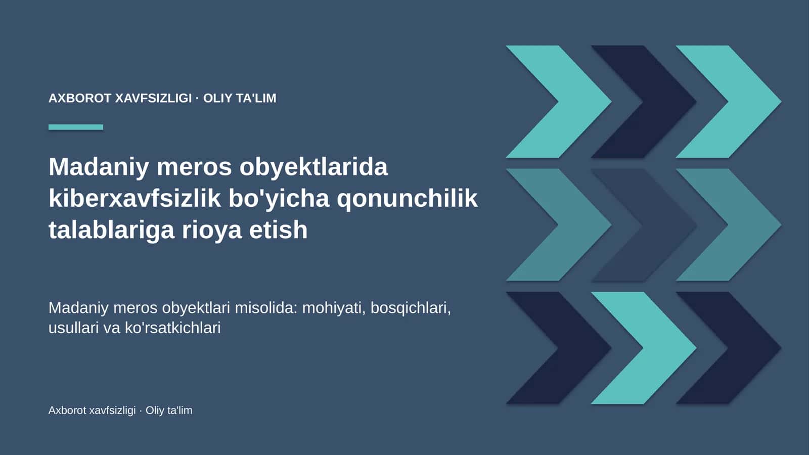 Madaniy meros obyektlarida kiberxavfsizlik bo'yicha qonunchilik talablariga rioya etish