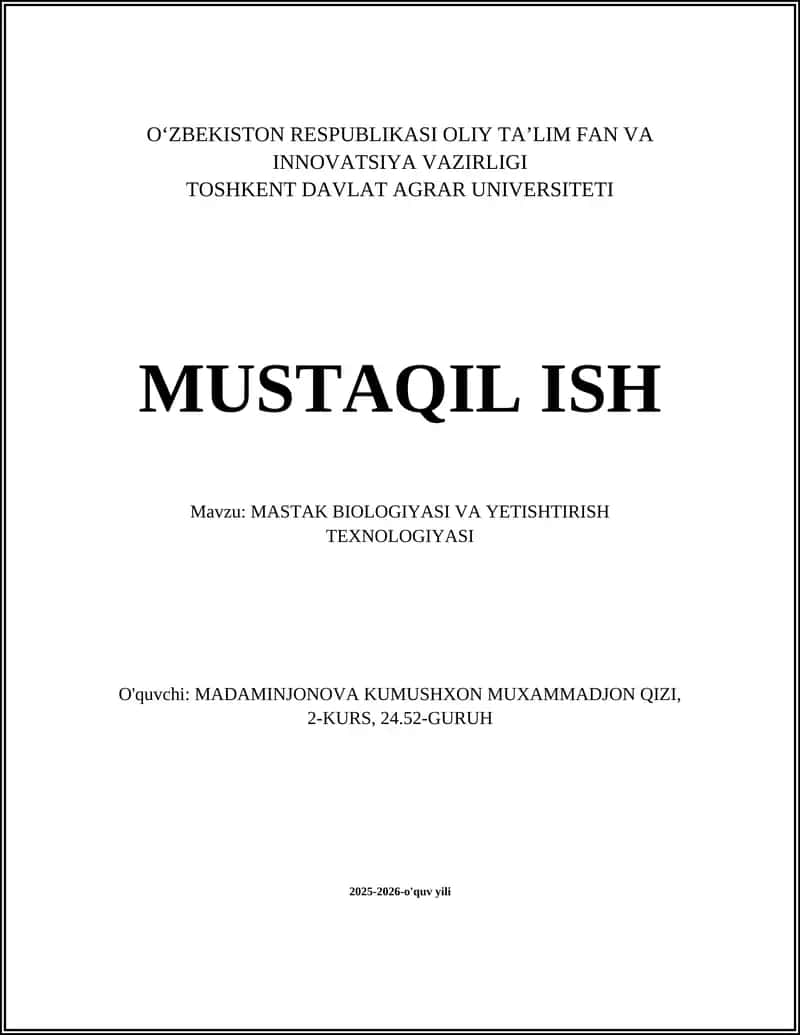 Mastak Biologiyasi va Yetishtirish Texnologiyasi