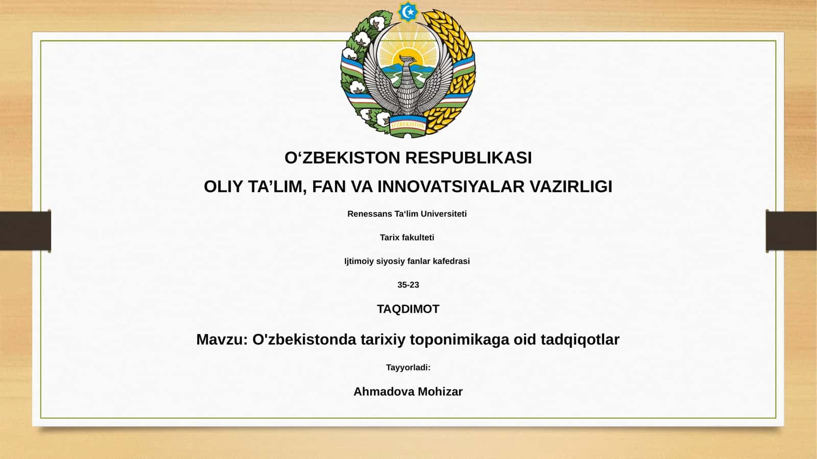 O'zbekistonda tarixiy toponimikaga oid tadqiqotlar