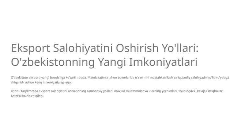 Eksport Salohiyatini Oshirish Yo'llari: O'zbekistonning Yangi Imkoniyatlari