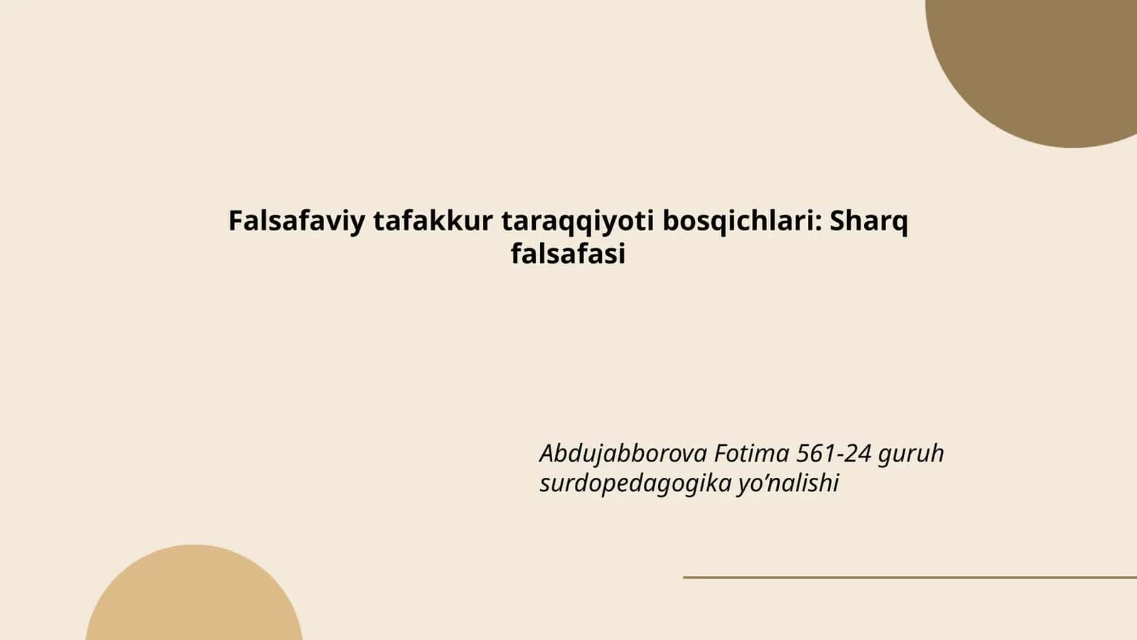 Sharq falsafasining o'rni va ahamiyati