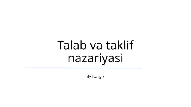 Talab va Taklif Nazariyasi