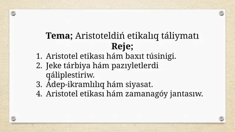 Aristoteldiń etikalıq táliymatı