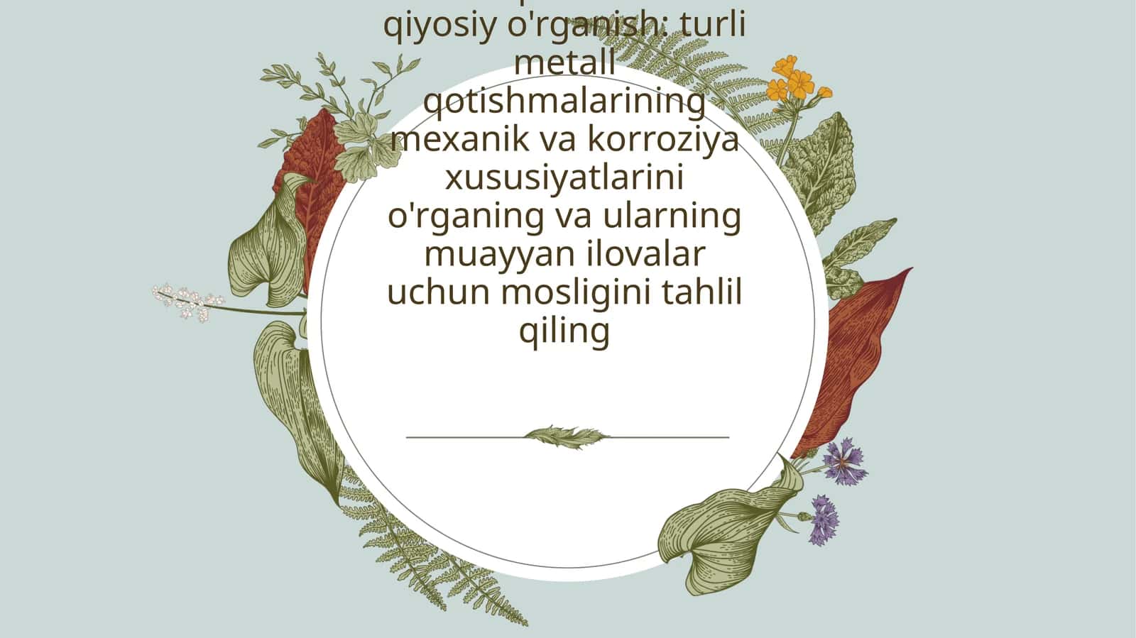 Metall qotishmalarni qiyosiy o'rganish