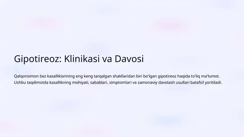 Gipotireoz: Klinikasi va Davosi