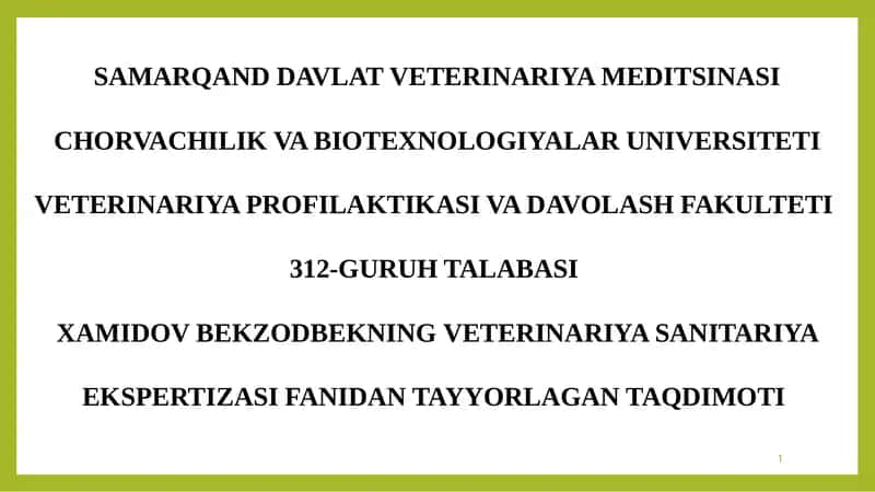 Saryog'ning veterinariya-sanitariya ekspertizasi