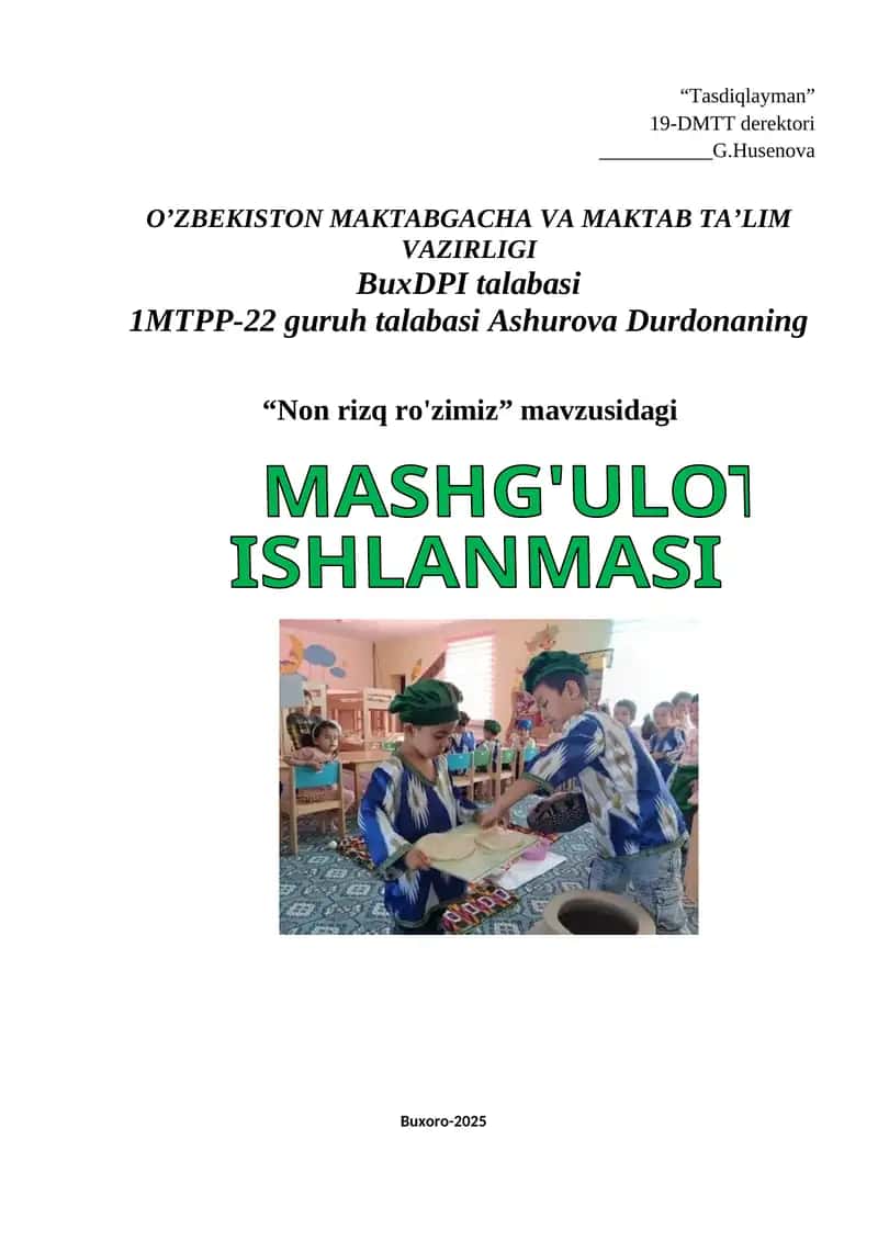 "Non rizq ro'zimiz" mashg'ulot ishlanmasi