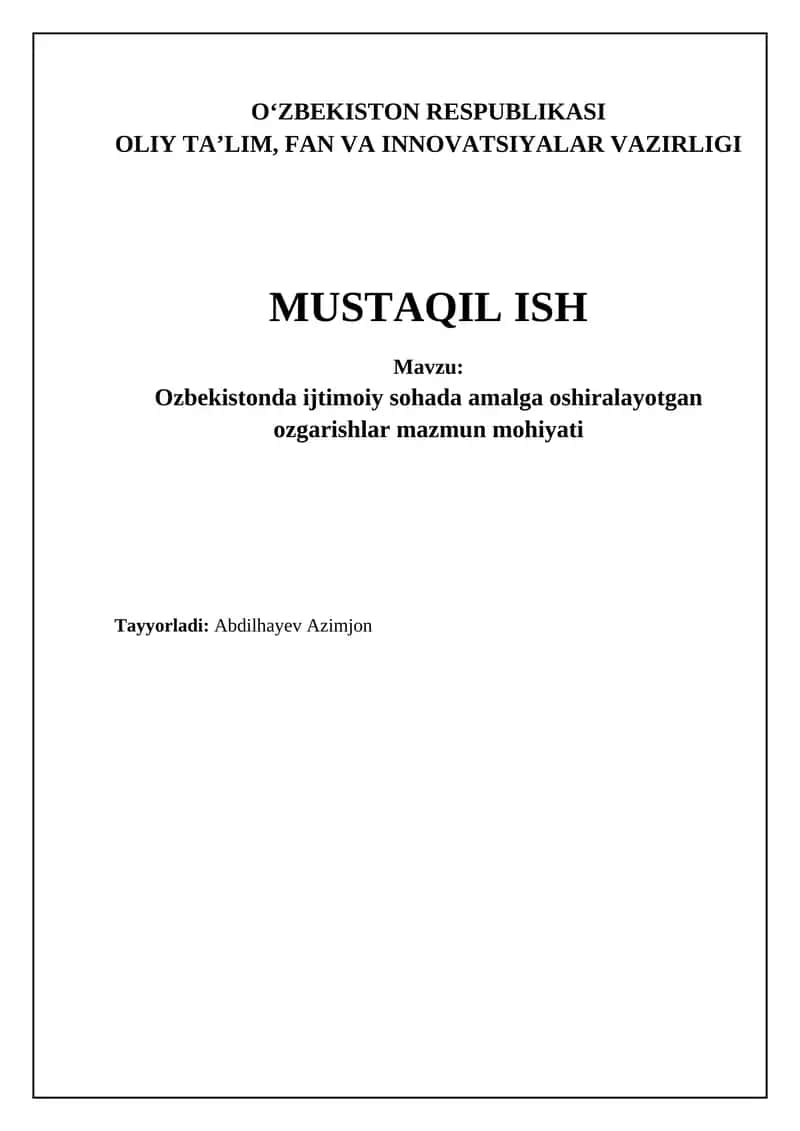 O'zbekistonda ijtimoiy o'zgarishlar: Asosiy yo'nalishlar va mohiyat