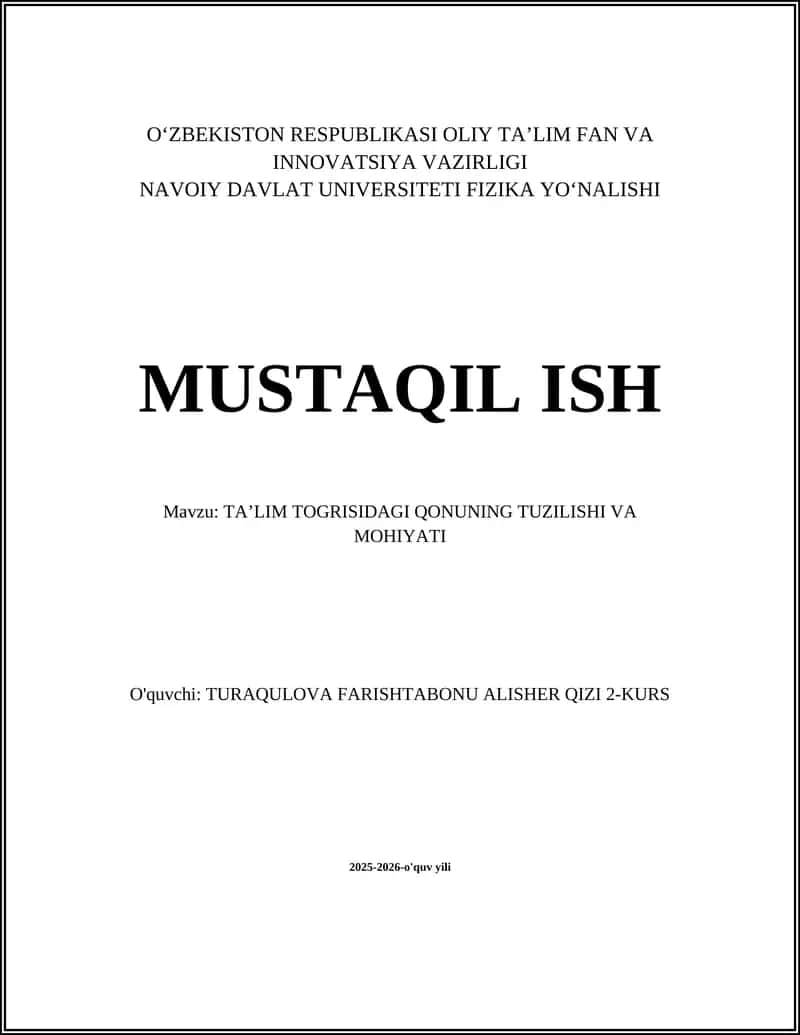 TA’LIM TOGRISIDAGI QONUNING TUZILISHI VA MOHIYATI