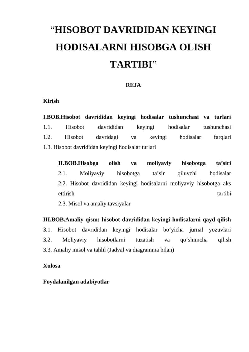 Hisobot davrididan keyingi hodisalar tushunchasi va turlari