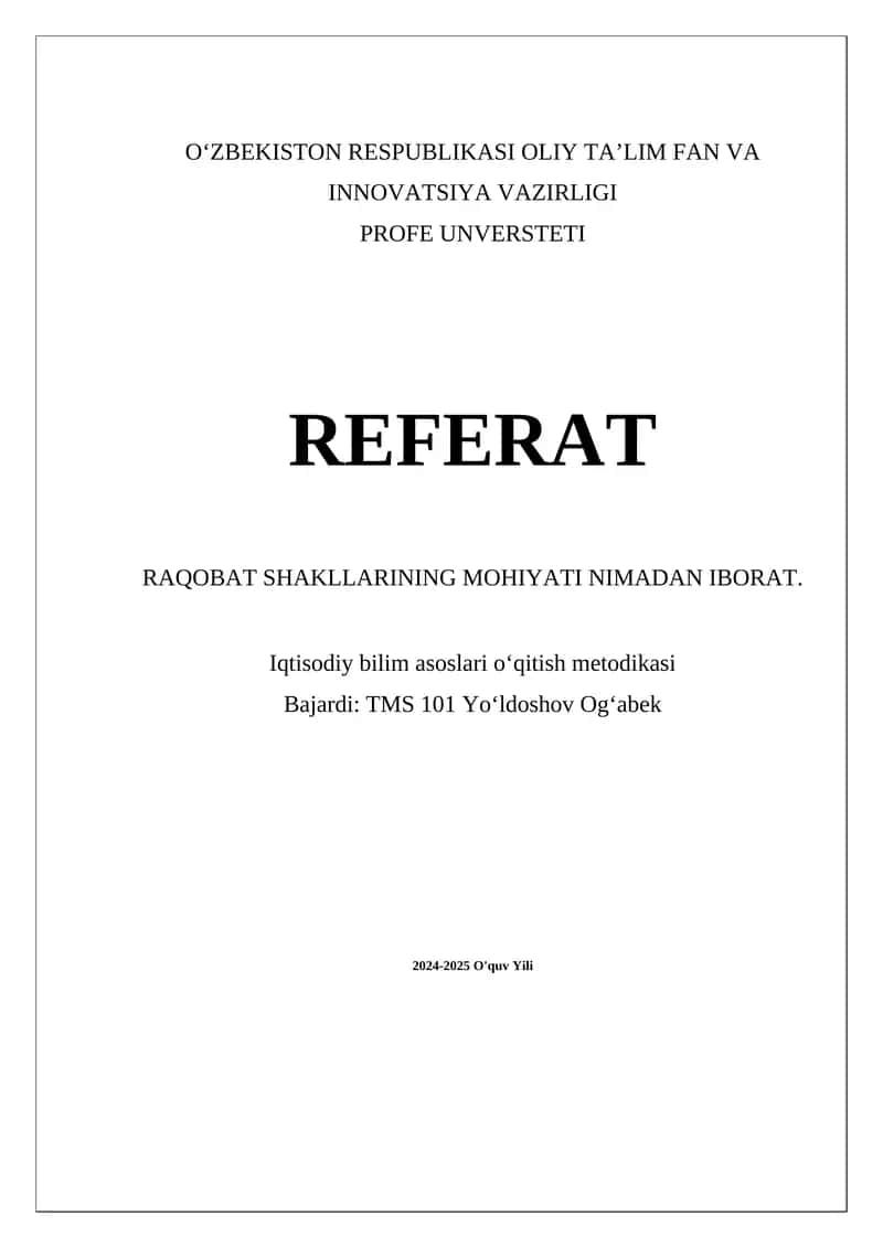 Raqobat shakllarining mohiyati
