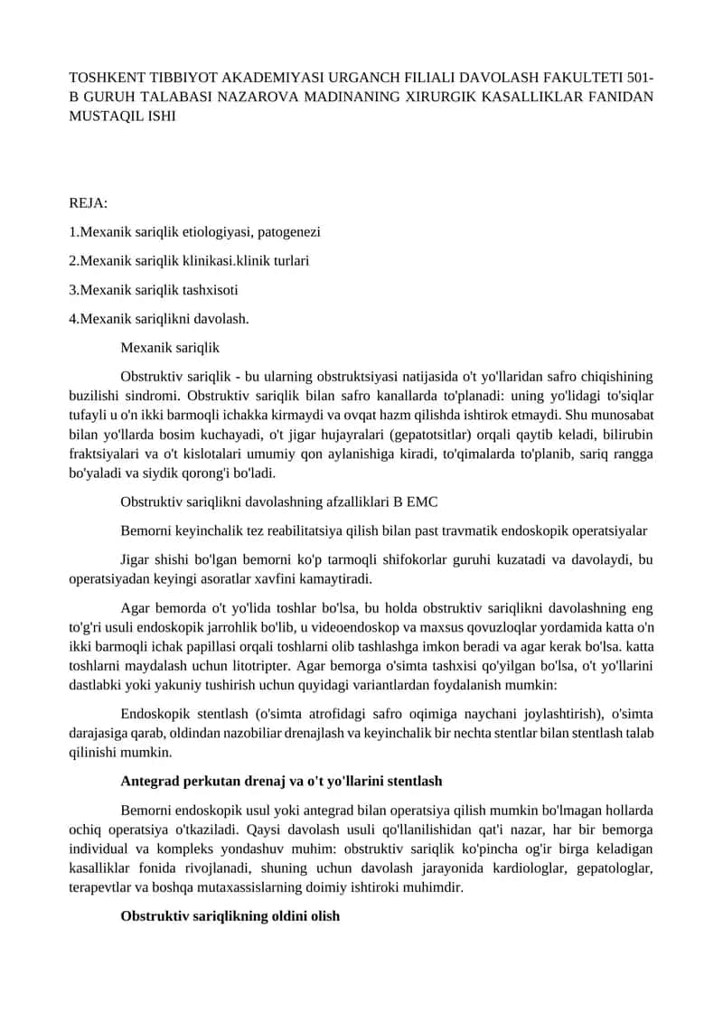 Mexanik sariqlikni davolash