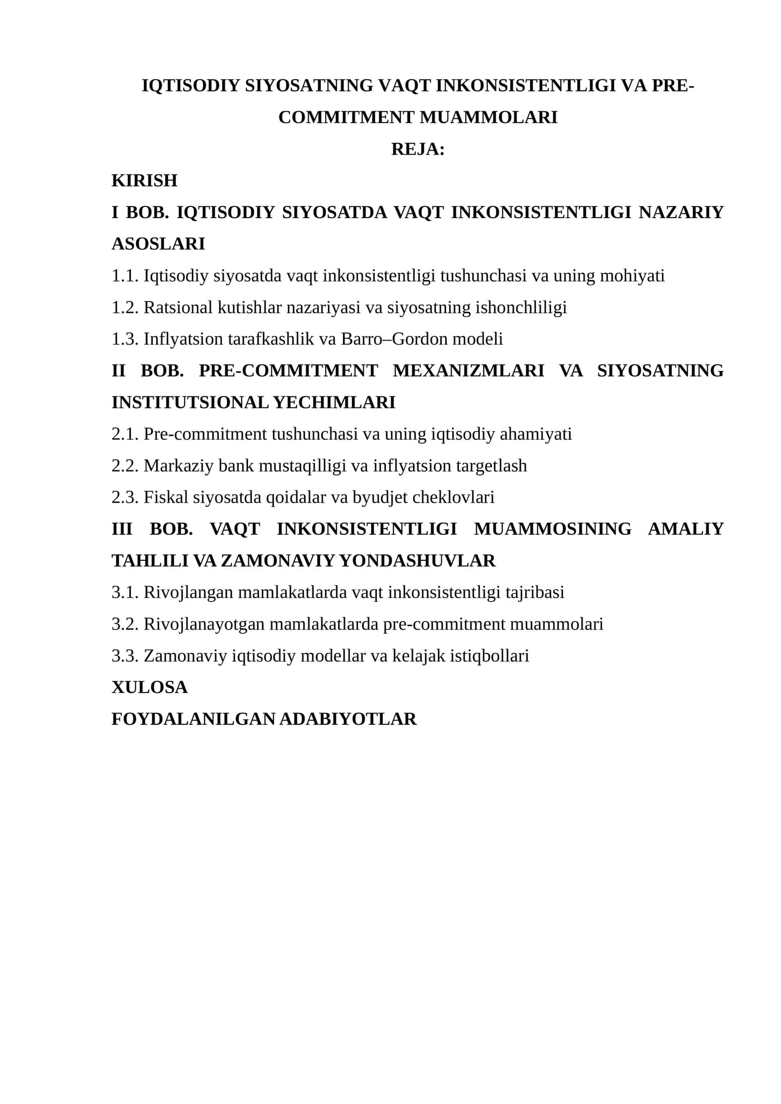 Iqtisodiy siyosatning vaqt inkonsistentligi va pre-commitment muammolari