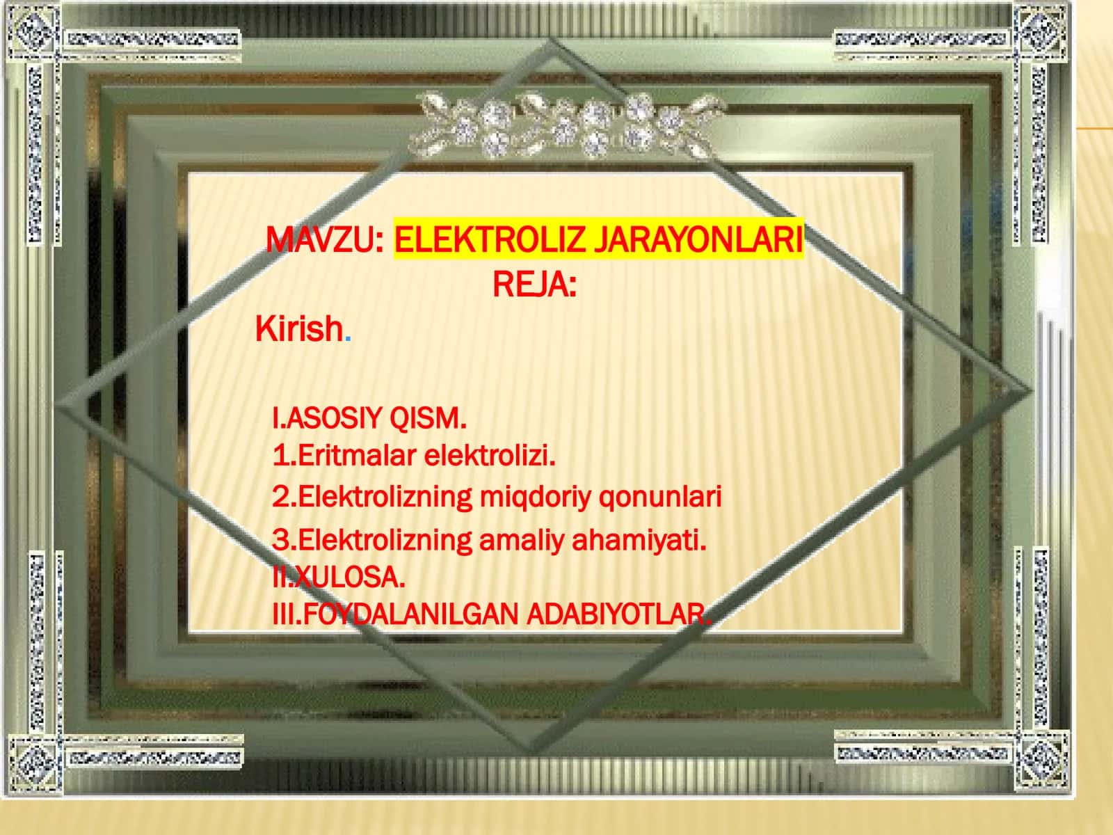 ELEKTROLIZ JARAYONLARI