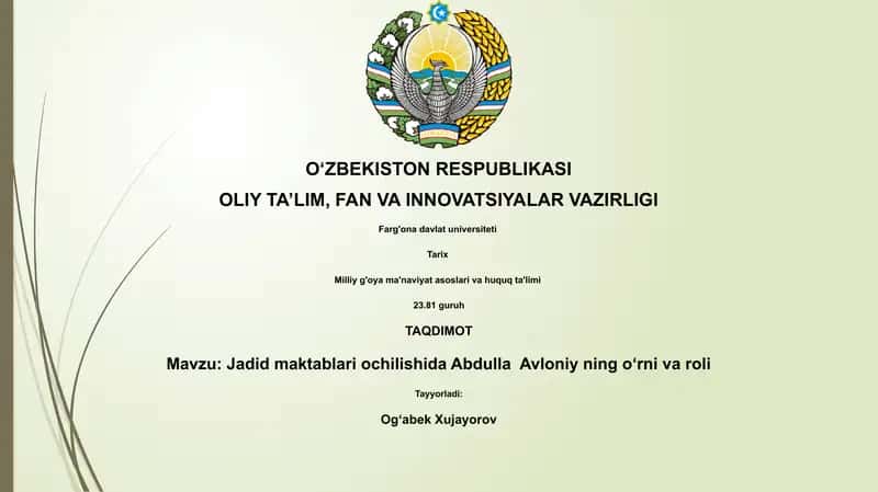 Jadid maktablari ochilishida Abdulla Avloniy ning oʻrni va roli
