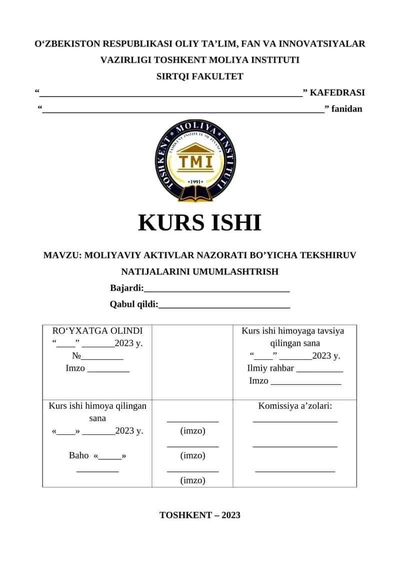MOLIYAVIY AKTIVLAR NAZORATI BO’YICHA TEKSHIRUV NATIJALARINI UMUMLASHTRISH